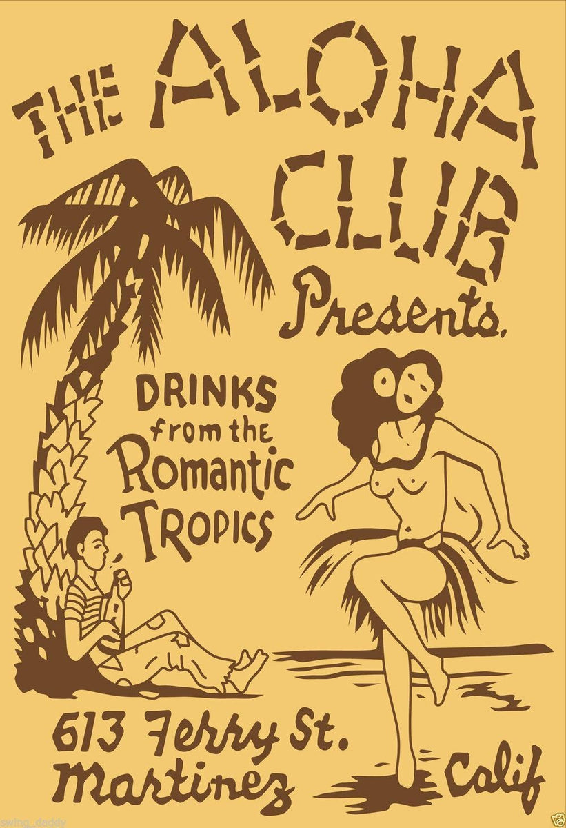 Aloha Club Tiki Bar Vintage Matchbook Art Reproduction