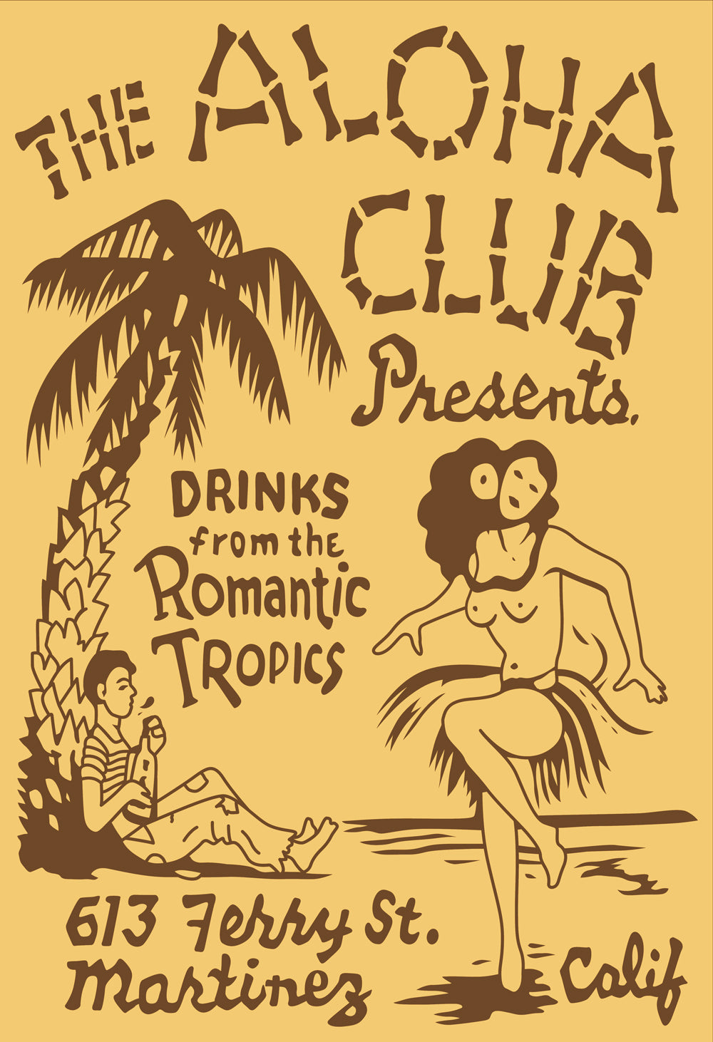 Aloha Club Tiki Bar Vintage Matchbook Art Reproduction Poster 24x36