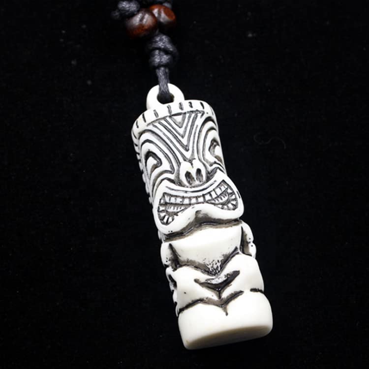 Tiki Choker/Necklace with Rope Chain Modern Primitive Surfing Accessory Hand Painted Simulated Bone