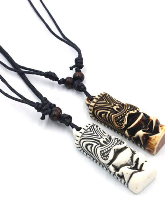 Tiki Choker/Necklace with Rope Chain Modern Primitive Surfing Accessory Hand Painted Simulated Bone