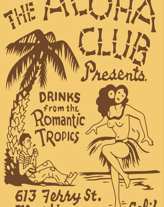 Aloha Club Tiki Bar Vintage Matchbook Art Reproduction Poster 24x36