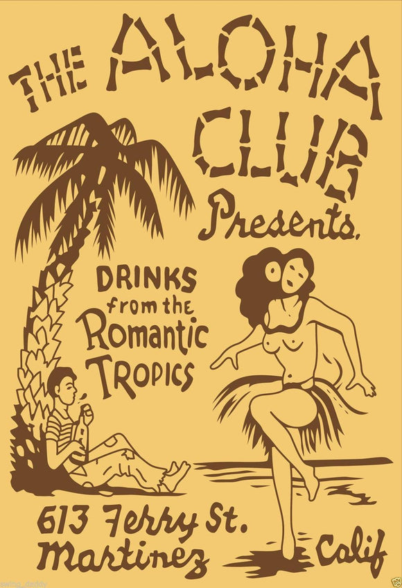 Aloha Club Tiki Bar Vintage Matchbook Art Reproduction Poster