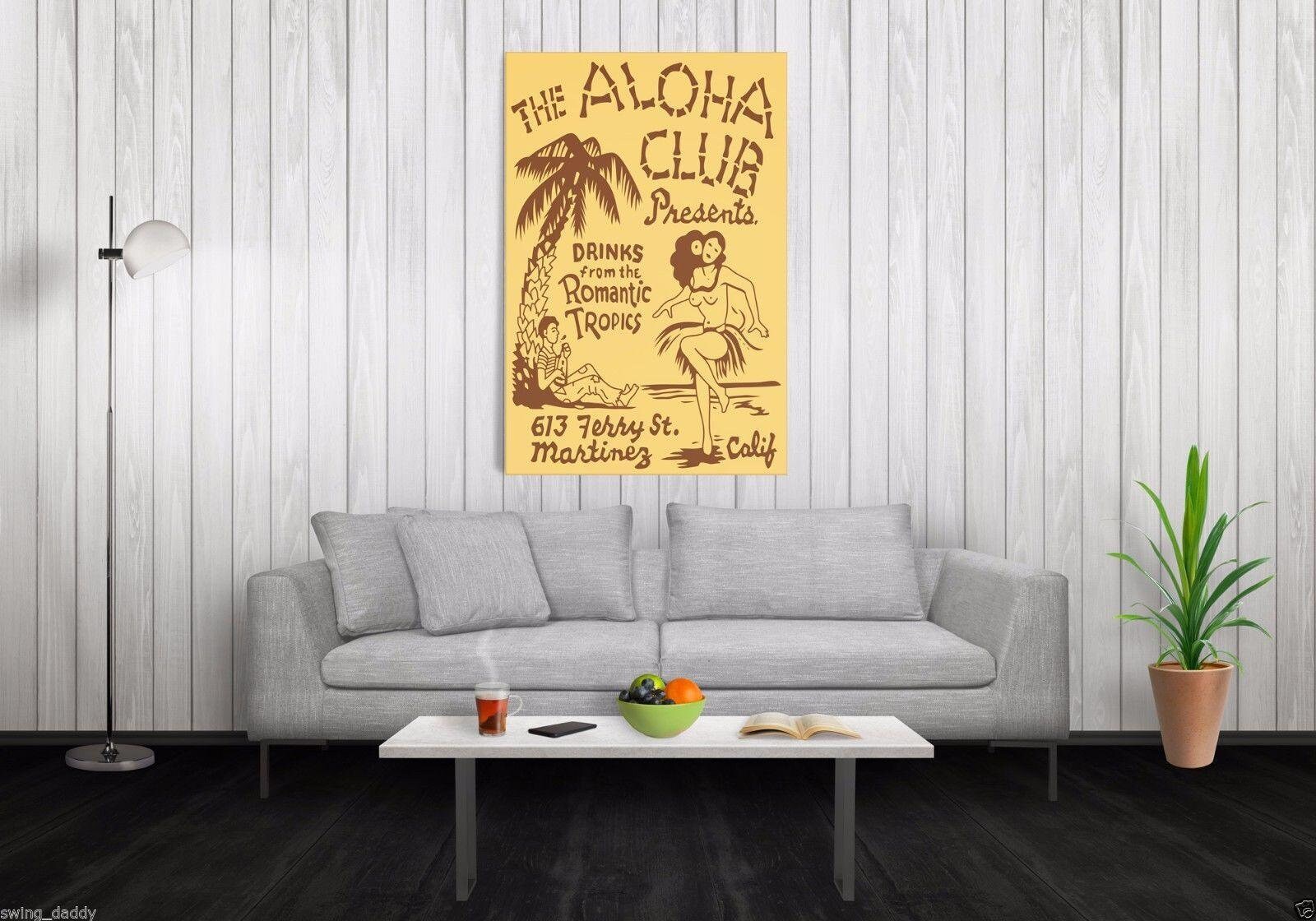 Aloha Club Tiki Bar Vintage Matchbook Art Reproduction Poster 24x36