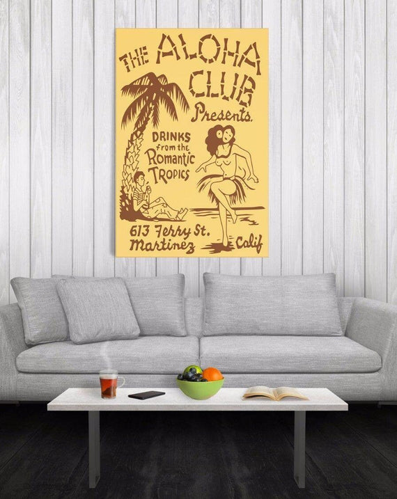 Aloha Club Tiki Bar Vintage Matchbook Art Reproduction Poster 24x36