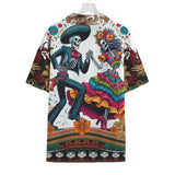 Cumbia/Día de los Muertos Button-Up Shirt – Sugar Skull, Floral & Guitar Print