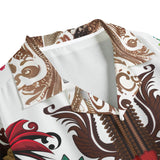 Cumbia/Día de los Muertos Button-Up Shirt – Sugar Skull, Floral & Guitar Print