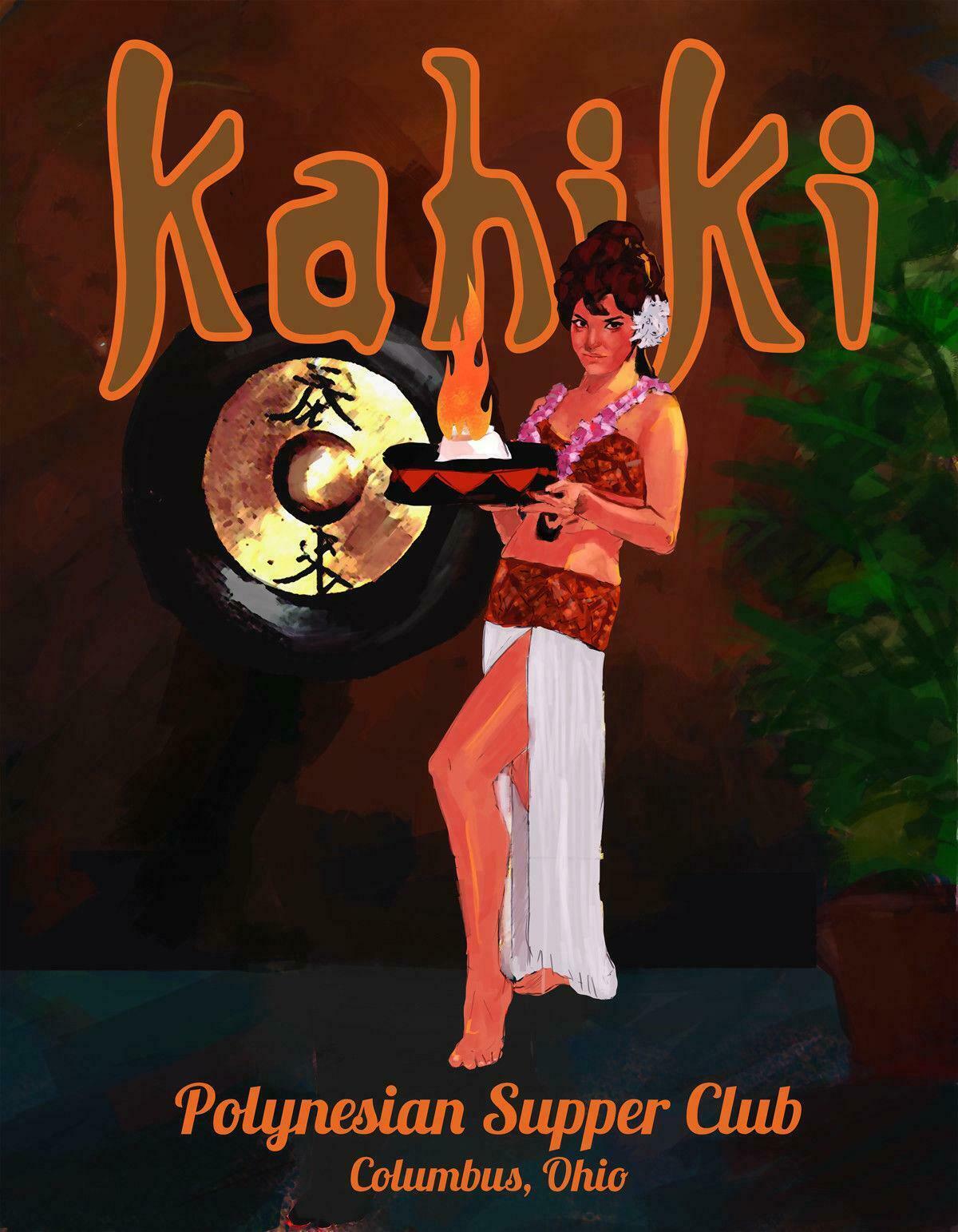Kahiki TIki Bar Mystery Girl Columbus Oh Poster Art 24x36, 13x19, greeting card