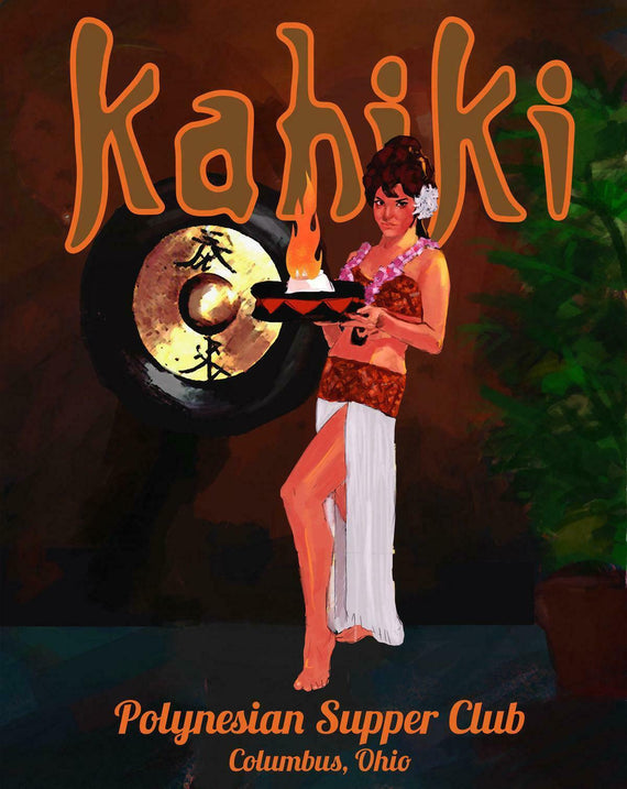 Kahiki TIki Bar Mystery Girl Columbus Oh Poster Art 24x36, 13x19, greeting card