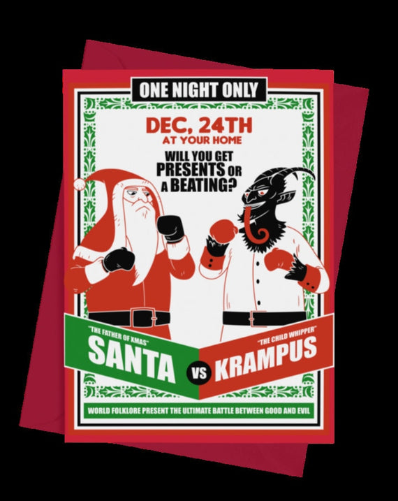 Santa Vs Krampus Greeting Card